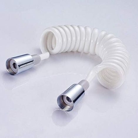 Flexible de douche en mousse avec bouchon en cuivre, tuyau télescopique en PVC de 1,5 m, rétractable, pour douchette, WC et bidet, blanc