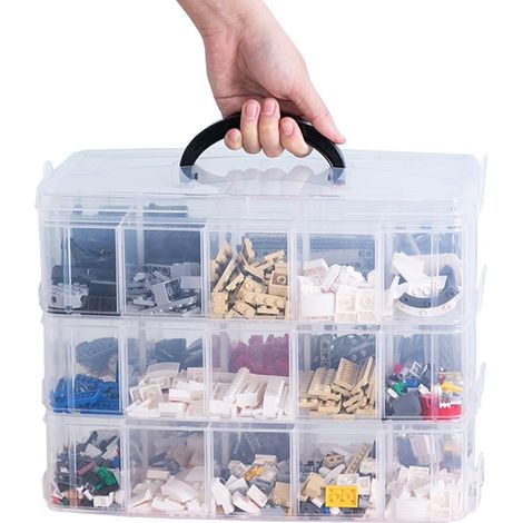 Contenitore in plastica multilivello, ideale come scatola da cucito o scatola Hot Wheels, per riporre materiali artistici e giocattoli.