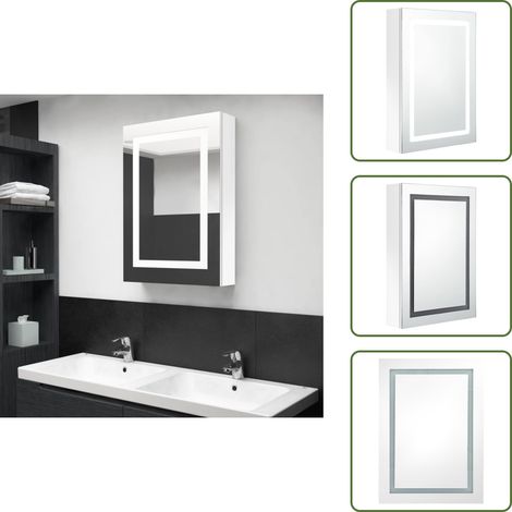 The Living Store Armadietto Bagno con Specchio e LED Bianco Lucido 50x13x70 cm - Armadietto con specchio
