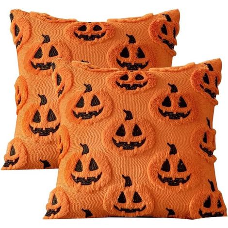 Taies d'oreiller Halloween – Lot de 2 – 45 x 45 cm – Motifs fantômes et citrouilles – Décoration de canapé et fête – Orange (1/5)