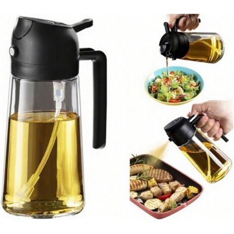 Pair Vaporisateur de cuisson 2 en 1 avec une bouteille d'huile de 470 ml, adapté aux salades, aux friteuses à air et aux barbecues.