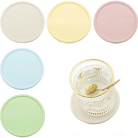 Posavasos redondos de silicona para vasos, posavasos de vidrio, posavasos lavables para vidrio, posavasos antideslizantes resistentes al calor, posavasos para tazas para bares, cafeterías, hogar, fies (1/5)