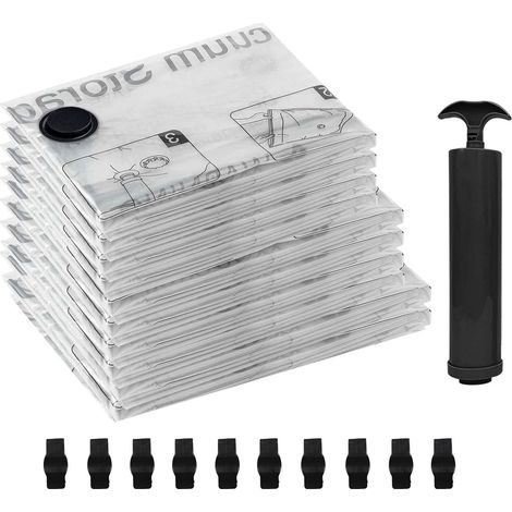 Sacs de rangement sous vide pour vêtements (2 grands, 4 moyens et 4 petits) avec pompe manuelle. Indispensable pour les vêtements gris.-AquaForge