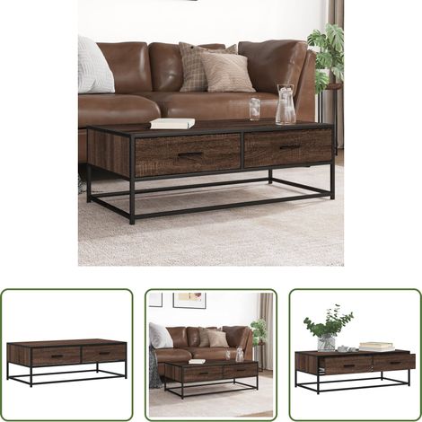 Couchtisch - Couchtisch Braun Eichen-Optik 100x50x35 cm Holzwerkstoff Metall (1/5)