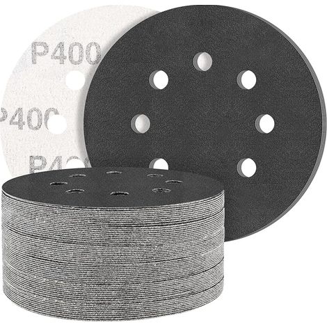 Lot de 50 feuilles de papier abrasif en carbure de silicium 125 mm grain 400 professionnel 125 rond 8 trous humide et sec Idéal pour les voitures métalliques (1/5)