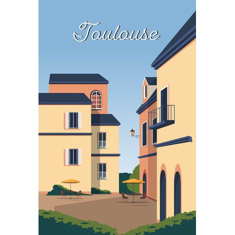 Tableau sur toile illustration maisons à Toulouse 45x65 cm - Impression sur Toile Murale Décorative - Image imprimée en HD sur Toile - Toile sur Châssis en Bois FSC - Fabriqué en France (1/4)