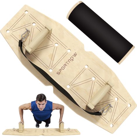 Poignées de Pompe en Bois Parallettes Planche d'Équilibre Musculation Fitness avec Élastiques 8 Paires de Trous 80x30x26cm (1/5)