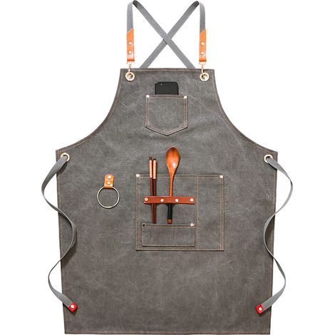 (Grau) Hochwertige Cowboy-Schürze mit Taschen für Friseure, Maler, Gärtner und Haarstylisten für Damen und Herren