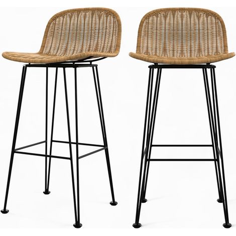 Set de 2 sillas de bar de resina tejida marrón 76 cm - Jigani (1/4)