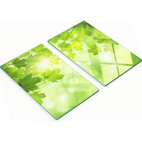 Lot de 2 planches en verre trempé, motif feuilles de châtaignier, 2 x 30 x 52 cm (1/5)