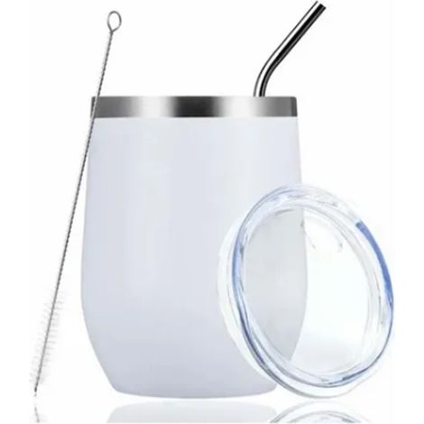 Tasse isotherme en acier inoxydable, grande capacité, antidérapante, portable, blanche, 360 ml (12 oz), idéale pour les activités de plein air. (1/5)