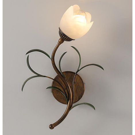 Applique murale en verre avec motif de fleurs, applique murale en verre, E14, convient pour coiffeuse, entrée, lumière tricolore (1/4)