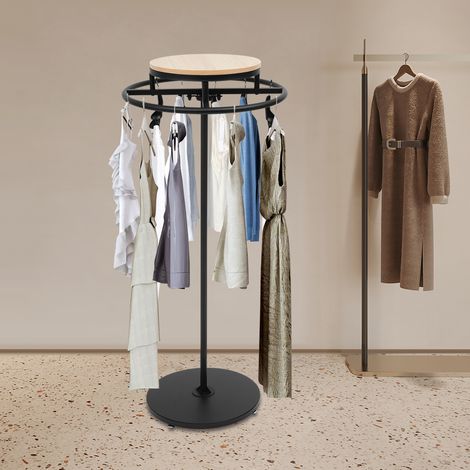 Porte-vêtements rond de 148 cm de hauteur, présentoir à vêtements, porte-vêtements sur pied, Noir (1/5)