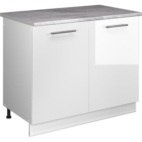 Spülenunterschrank Fame-Line, Weiß Hochglanz/Weiß, 100 cm, AP Marmor, Vicco (1/5)