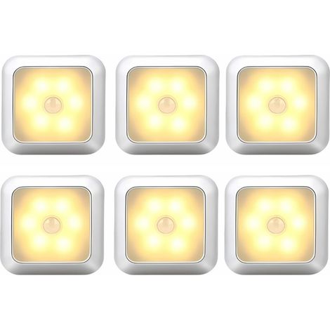 Lot de 6 lampes LED à détecteur de mouvement, blanc chaud, alimentées par piles, pour éclairage de dressing et d'escalier (1/5)