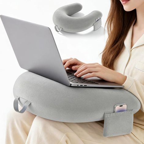 Oreiller de jeu et coussin de lecture avec poches de rangement latérales : coussin de bureau pour adultes, coussin de lecture en éponge pour jouer sur le lit/canapé/sol (gris) (1/5)