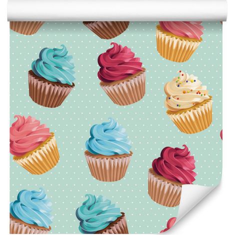 Retro-Tapete mit bunten Cupcakes für Wohn- und Schlafzimmer, 50 x 1000 cm (1/5)