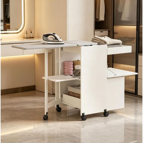 Mobile da stiro pieghevole con ruote e asse integrata in MDF OKWISH (1/5)
