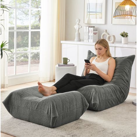 Fauteuil relax 28x28x88 cm gris avec repose-pieds, en mousse, sans montage MEUBLIV (1/5)