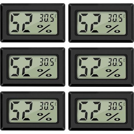 (6 Stück) Mini-Digital-LCD-Thermometer-Hygrometer zur Anzeige von Temperatur und Luftfeuchtigkeit (50–70 °C, 10–99 % relative Luftfeuchtigkeit) (1/5)