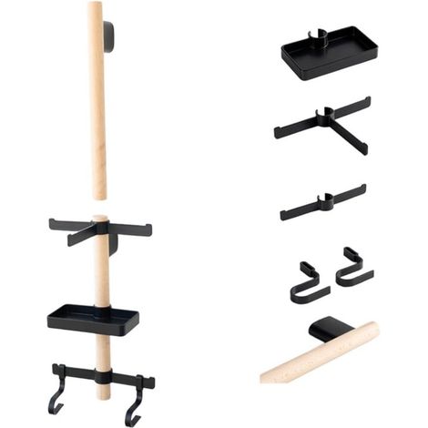 Support mural en bois pour pédalier de vélo avec glissière réglable permet de fixer casques, lunettes et compteurs de vélo. Noir. (1/5)