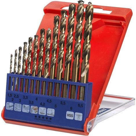 kwb Set di punte per metallo HSS-E - set di punte, 13 pezzi, Ø da 1,5 a 6,5 mm (passo 0,5 mm) e 3,3 e 4,2 mm