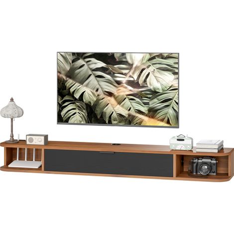 Meuble Télé Mural Flottant 140 cm TV 60 Pouces, Niche et Tiroir, Salon, Teinte Noyer, pour la Maison et l'Intérieur (1/5)