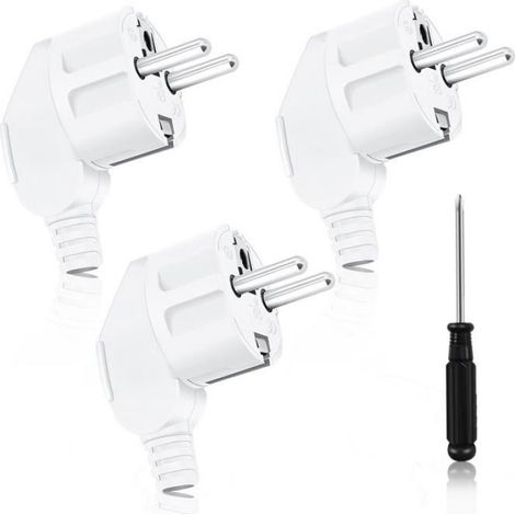 Fiche Electrique - 250 V 16 A - Prise Coudée Européenne IP20 - Pour Câbles 8 à 10 mm - Lot de 3 avec Tournevis (1/5)