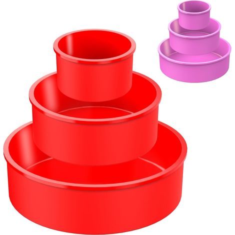 3 Moule Silicone, Rond Antiadhésif, 20cm 15cm 10cm, Air Fryer Cookeo, Pâtisserie Quiche，La couleur du produit est le rouge.Trois tailles différentes (1/5)