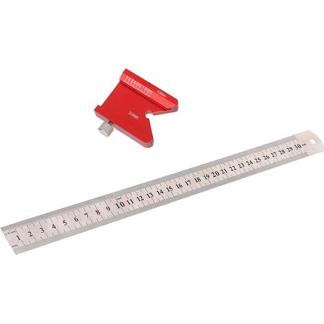 Règle de mesure en métal 300 mm pour travaux du bois, équerre 45 et 90 degrés avec butée et écrou de réglage (1/5)