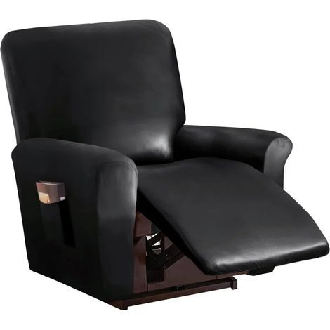 housse de canapé inclinable en cuir-Élastique imperméable-housse de protection pour meubles-Avec des poches-1Siège noir (1/5)