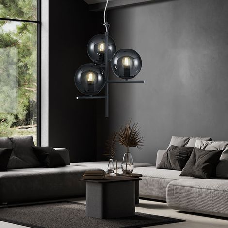 Pendelleuchte Hängelampe Esstischleuchte, Moderne Pendellampe, 3-flammig, Höhe anpassbar, Metall Glas, anthrazit rauch, 3x E14 Fassung, DxH 40x150cm