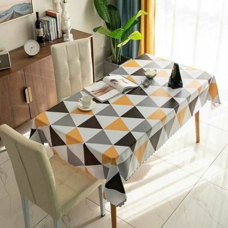 1 Nappe rectangulaire PVC essuyable étanche motif treillis style nordique jaune 120x120 cm intérieur extérieur (1/4)