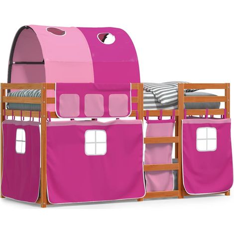 Maison Exclusive - Etagenbett mit Vorhängen Rosa 90x190 cm Massiv