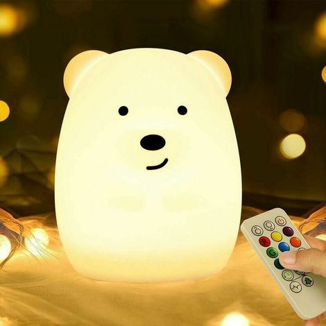Veilleuse LED - En Silicone Animal - Rechargeable USB - Capteur Tactile et Télécommande - Pour Chambre d'Enfant - 1 Pièce