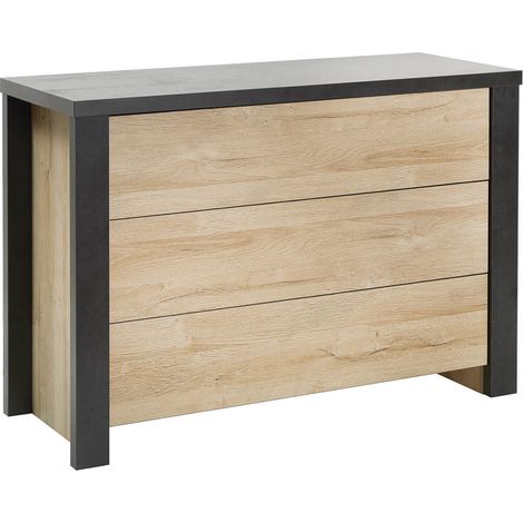 SIWA - Commode 3 Tiroirs Effet Bois et Beton Ciré (1/5)