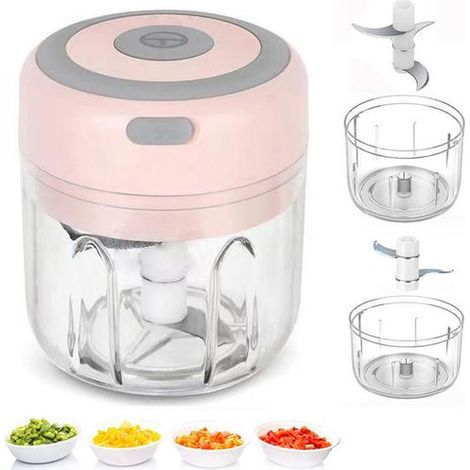 [KK] Hachoir à ail électrique, hachoir à légumes 250 ml, hachoir à oignons, petit robot culinaire portable - 250 ml blanc [Jia] (1/5)