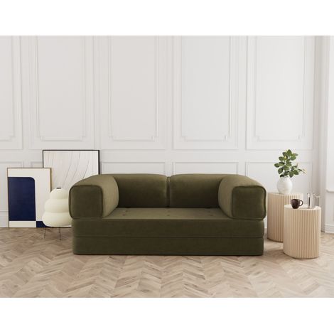 Lisa Design – Canapé 3 places convertible en velours côtelé – Couchage occasionnel – Coussins déhoussables – Style contemporain – Dimensions 208x108x69cm (1/5)