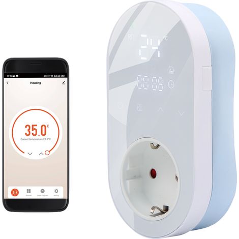 Prise de courant pour thermostat numérique WiFi 16 A avec application Tuya, commande vocale, contrôleur de température 5 + 1 + 1, six périodes et mode chauffage et refroidissement avec bouton tactile (1/5)