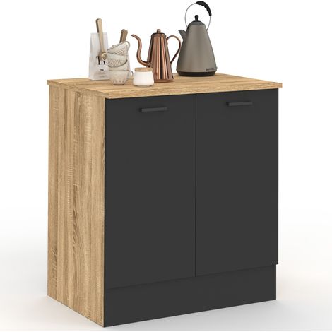 Meuble bas de cuisine 80 cm STIL appoint 2 portes bois et noir