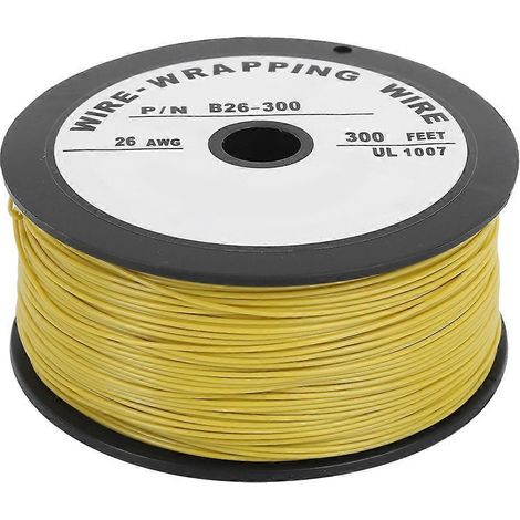 Câble de connexion électrique, jaune, en cuivre étamé, 100 mètres, UL1007, 26 AWG (1/4)
