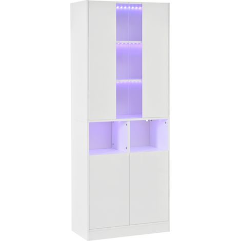 Armario alto blanco con LED y ventana acrílica App MDF y tablero aglomerado 70x35x180 cm (1/5)