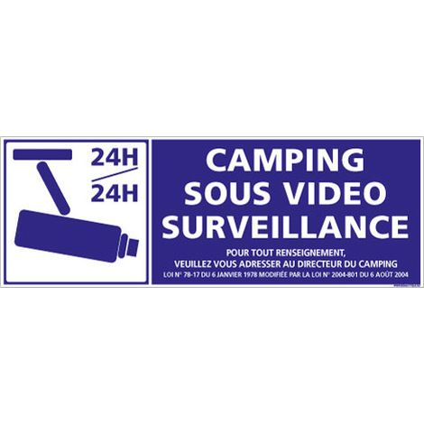 PANNEAU DE SIGNALISATION CAMPING SOUS VIDEO SURVEILLANCE (H0241) - Adhésif - 210 x 75 mm