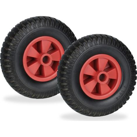 Roue de brouette increvable lot de 2 Pneumatiques 2.50-4 Charge max 80 kg Caoutchouc PU et jante PP Surface profilée pour contrôle (1/5)