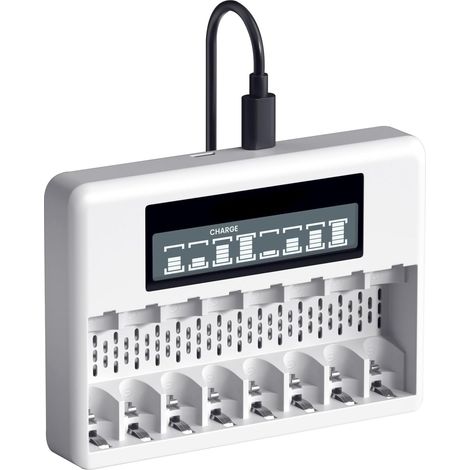 Chargeur de Batterie AA AAA 8 Baies avec écran LCD, Charge Rapide USB et Emplacement indépendant pour 1,5V Piles Rechargeables Lithium-ION AA AAA (1/5)
