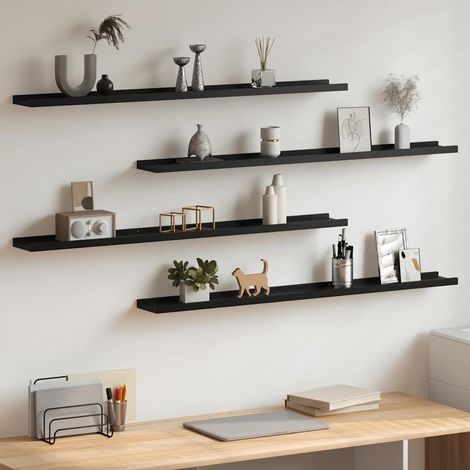 326670 vidaXL Wall Shelves 4 pcs Black 100x9x3 cm (1/5)