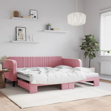 Lit de jour avec lit gigogne-Canapé-lit rose 100x200 cm velours 814859 (1/5)