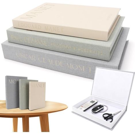 Lot De 3 Livres Décoratifs En Lin, Faux Livres Décoratifs, Boîte À Livres, Présentoir À Livres Avec Fermeture Magnétique Pour Table Basse, Étagère De Bureau Ou Bibliothèque. (1/5)