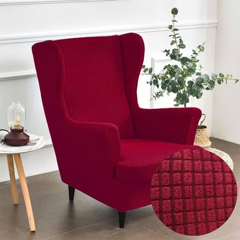 2-teiliger Stretch-Ohrensesselbezug mit T-förmigem Kissenbezug, einfarbiger, verdickter Jacquard-Strandmon-Sesselbezug mit rutschfester Oberfläche (Rot) (1/5)