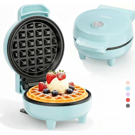 YASHE Mini-Waffeleisen ABW59C, 550 W, 10 cm, Antihaft, Kontrollleuchte, Blau
